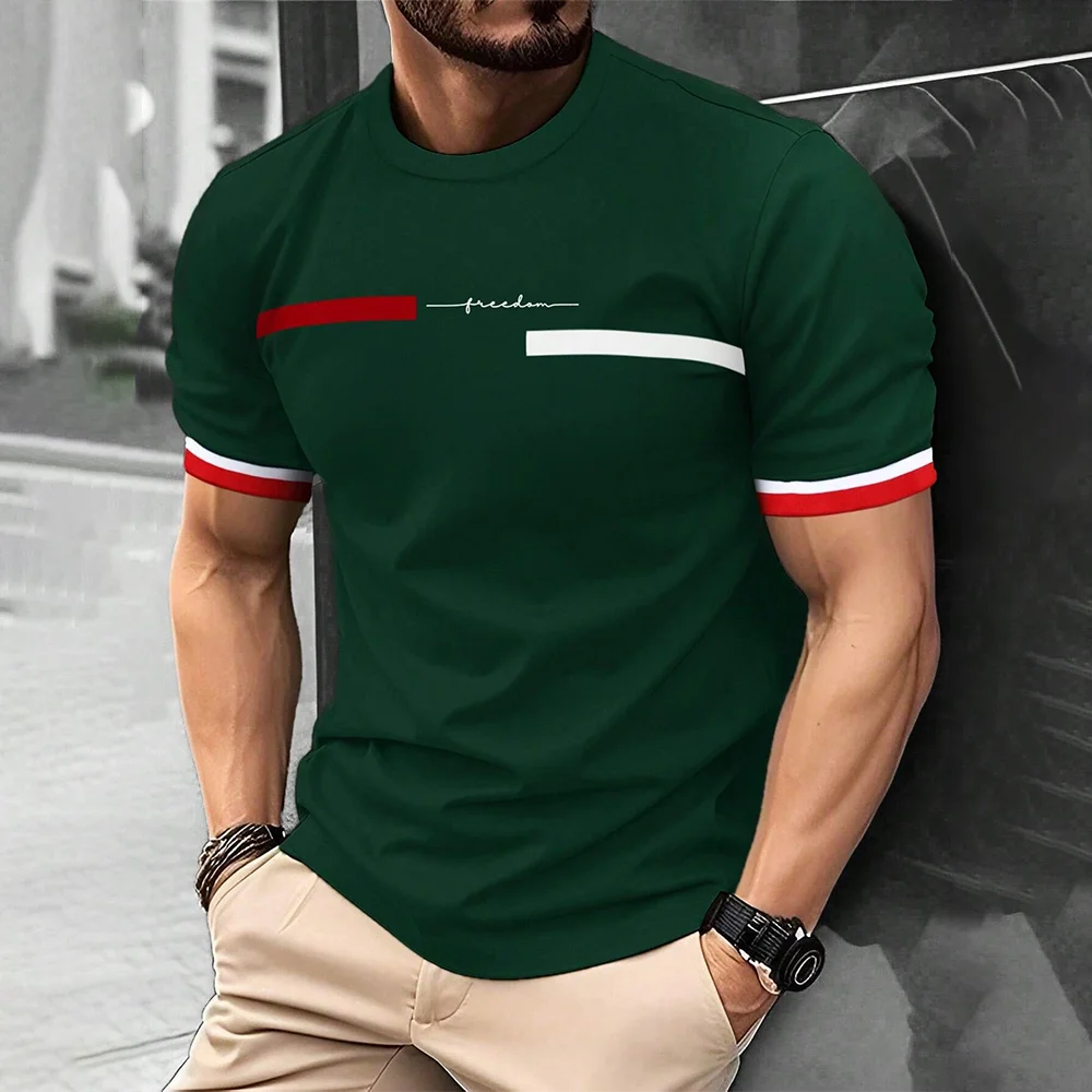 Men's Freedom Letter Printed Round-Neck T-Shirt