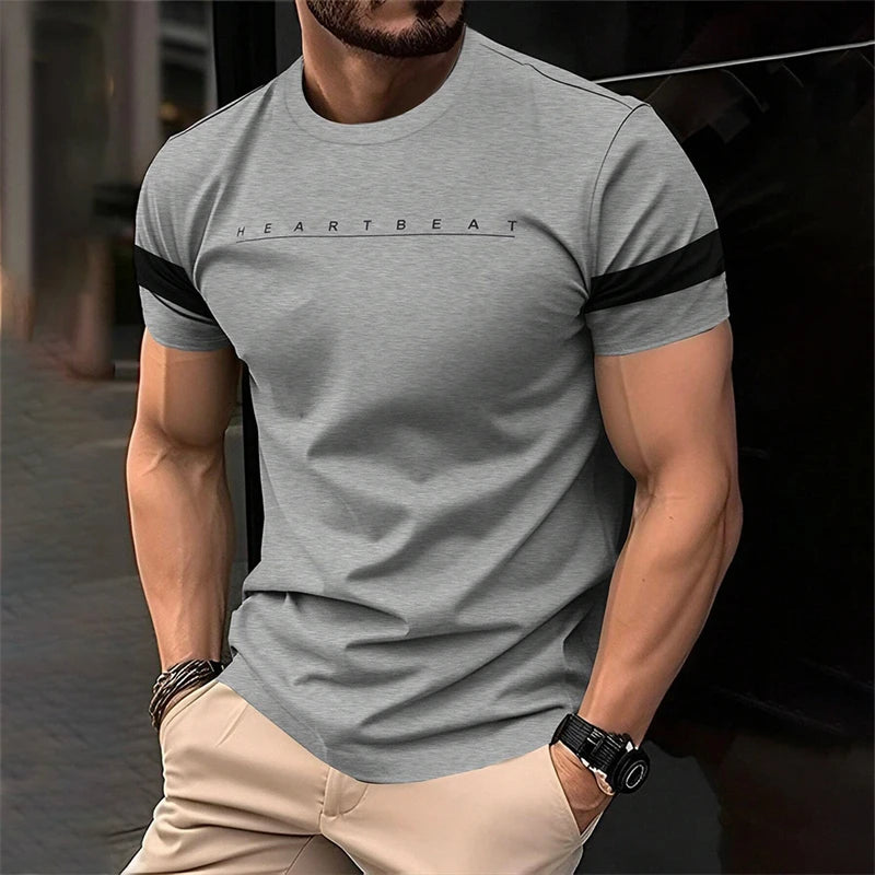 Men's HEARTBEAT Letter Printed Athletic Build T-shirt