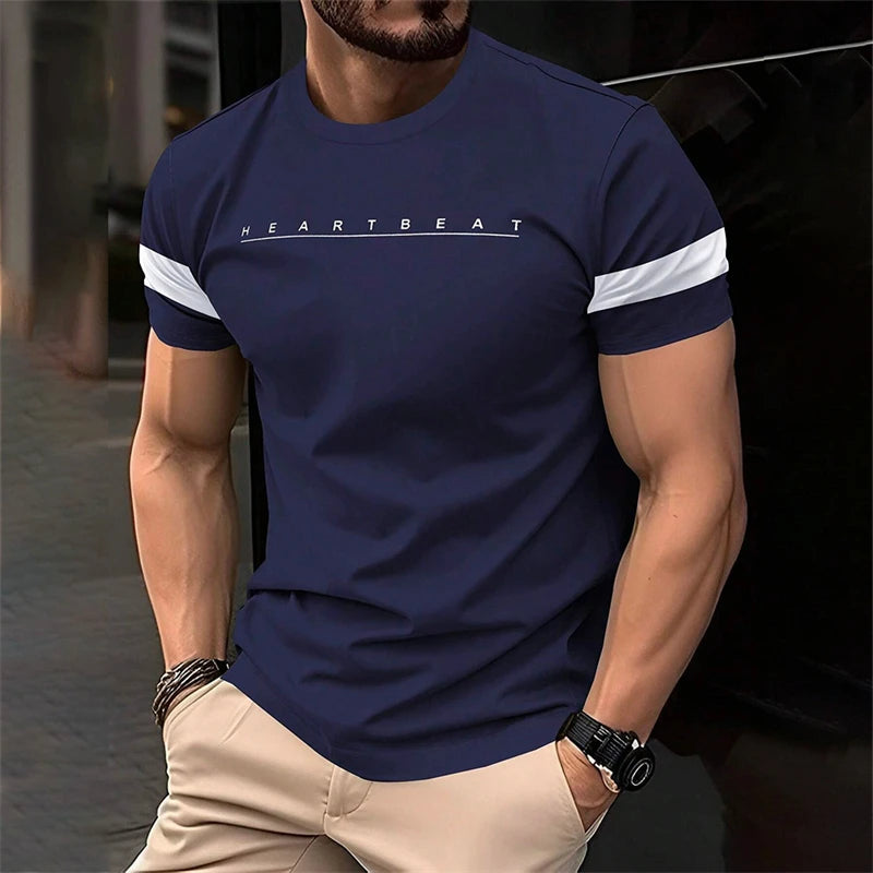 Men's HEARTBEAT Letter Printed Athletic Build T-shirt