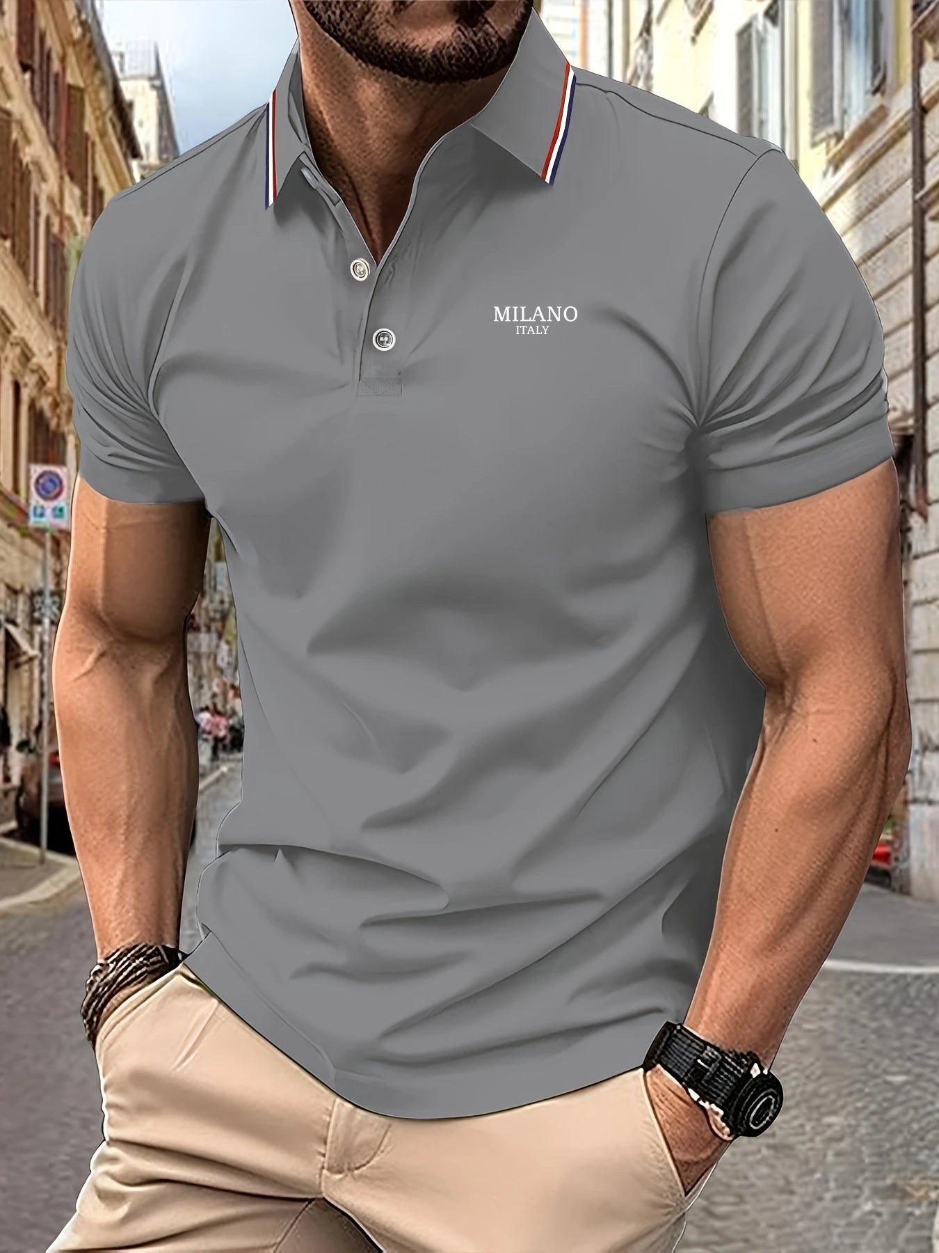 Men's MILANO ITALY Summer Letter Print Polo Slim-Fit T-Shirt