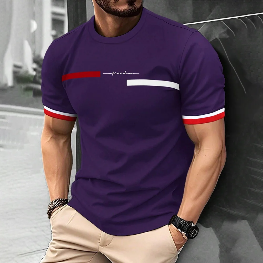 Men's Freedom Letter Printed Round-Neck T-Shirt