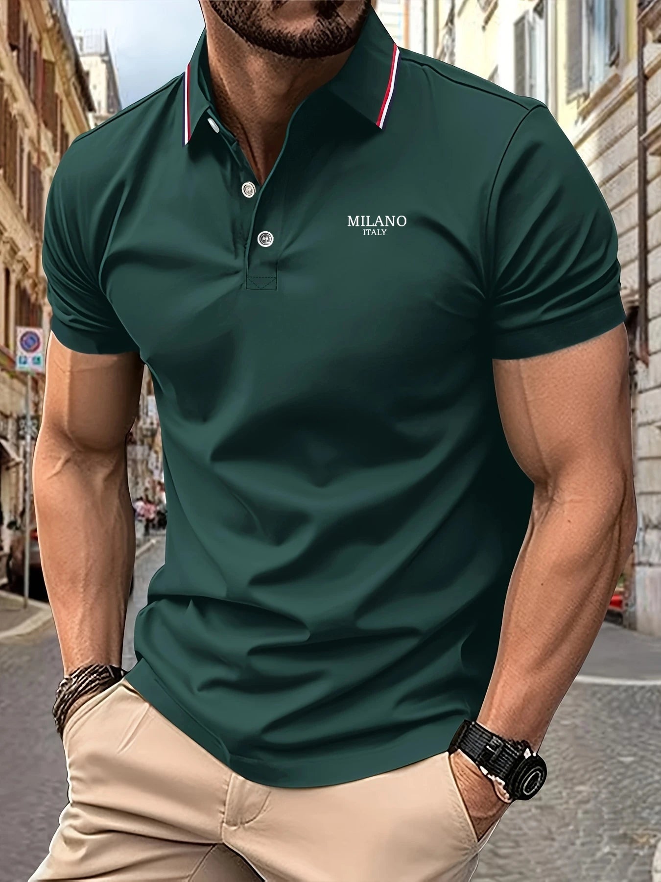 Men's MILANO ITALY Summer Letter Print Polo Slim-Fit T-Shirt