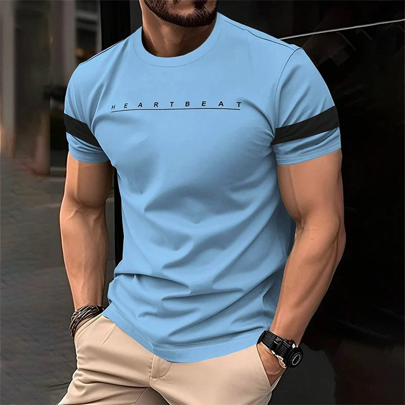Men's HEARTBEAT Letter Printed Athletic Build T-shirt