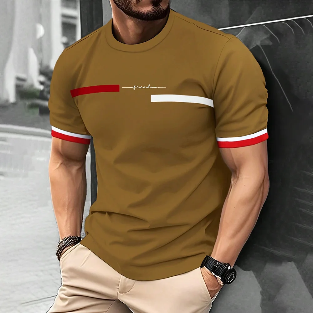 Men's Freedom Letter Printed Round-Neck T-Shirt