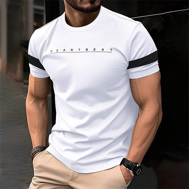 Men's HEARTBEAT Letter Printed Athletic Build T-shirt