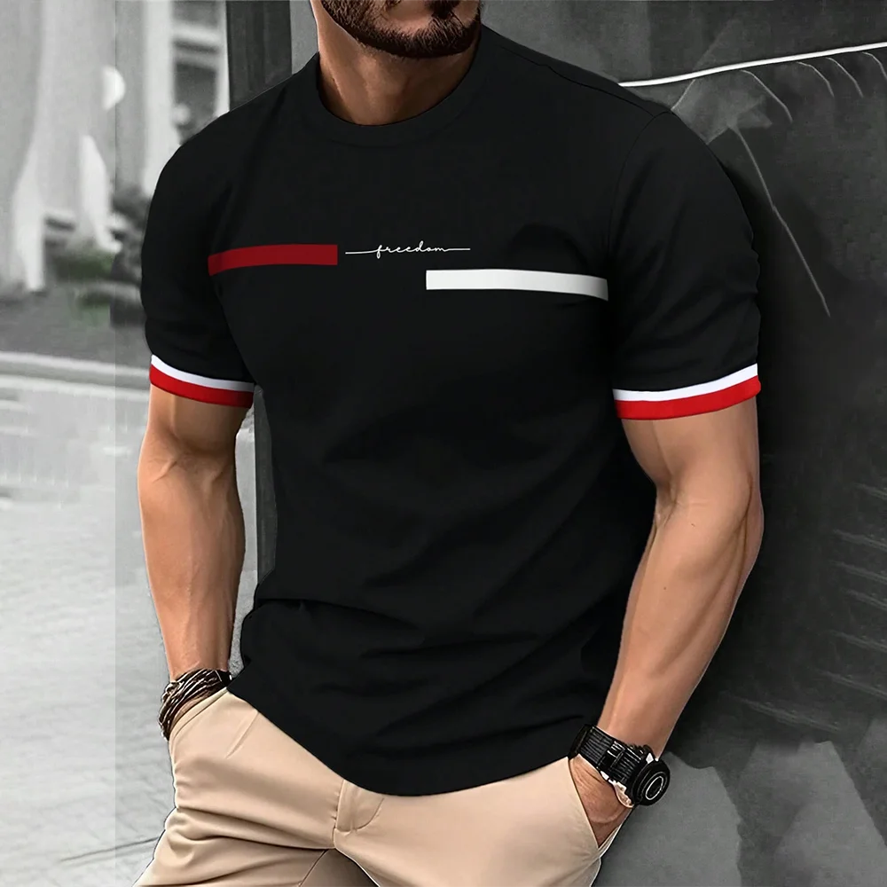 Men's Freedom Letter Printed Round-Neck T-Shirt