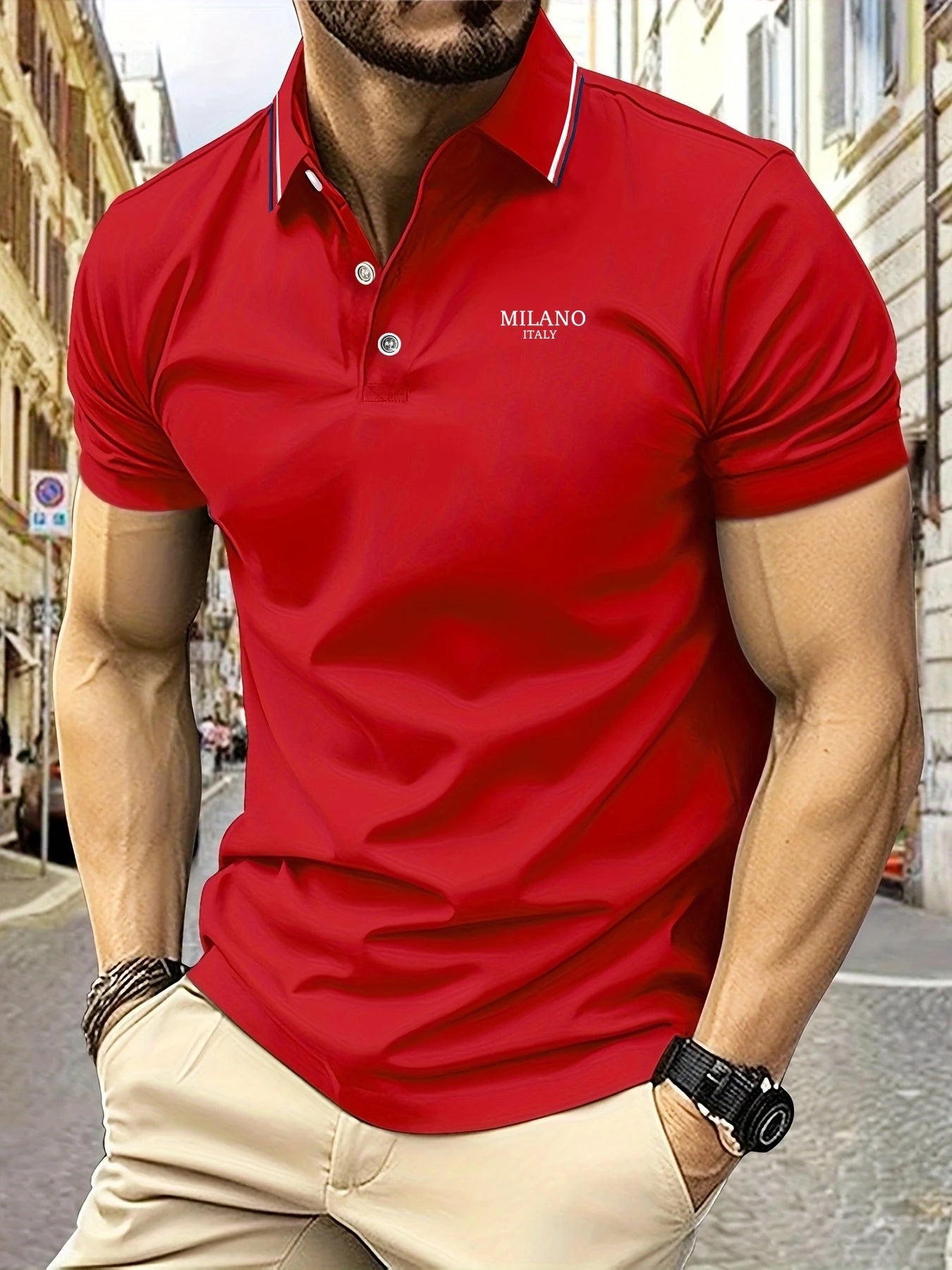 Men's MILANO ITALY Summer Letter Print Polo Slim-Fit T-Shirt