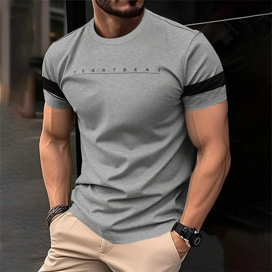Men's HEARTBEAT Letter Printed Athletic Build T-shirt