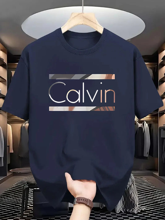 Men's casual sports CALVIN Letter Print Polyester Fabric T-Shirt