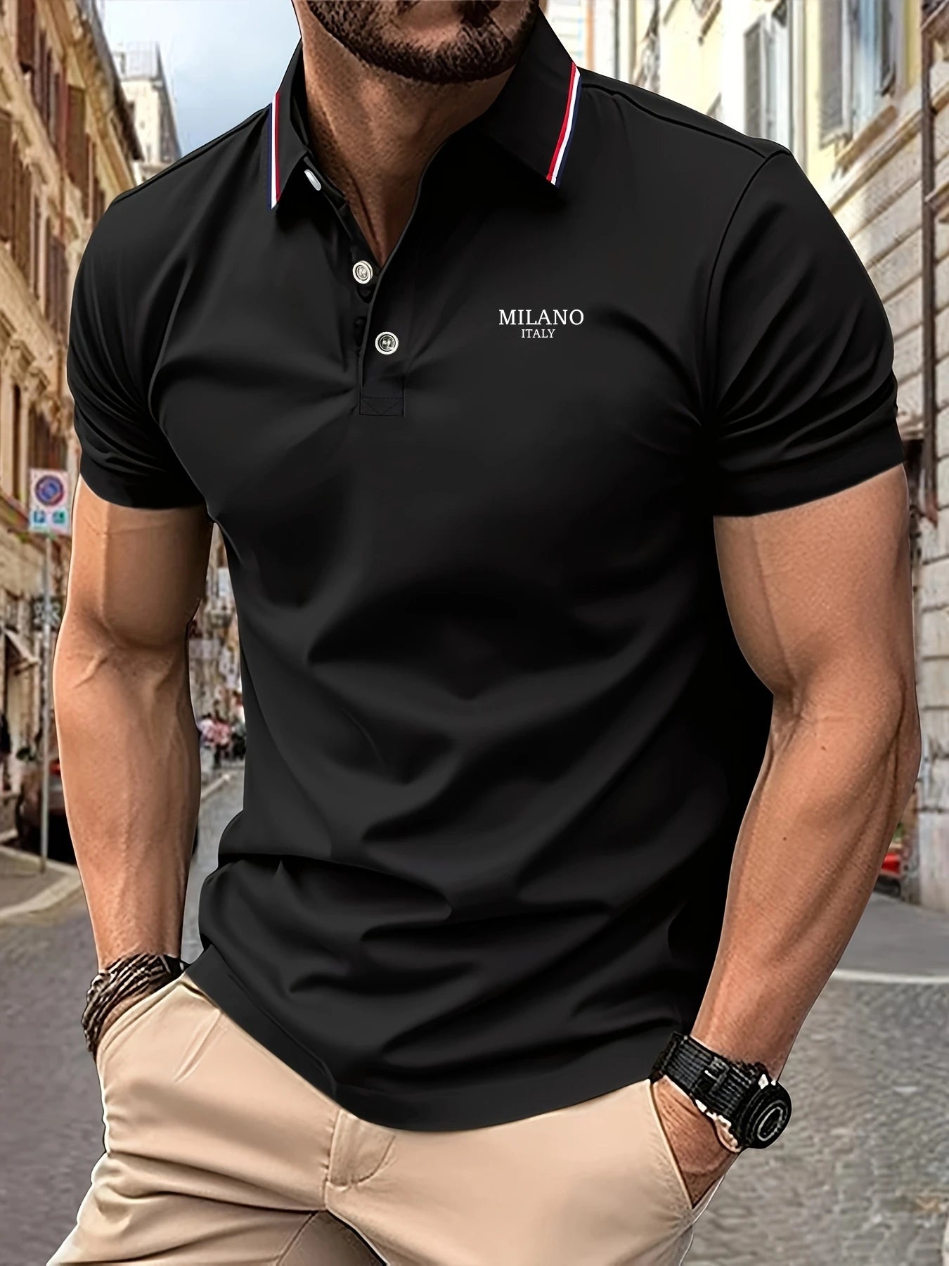 Men's MILANO ITALY Summer Letter Print Polo Slim-Fit T-Shirt